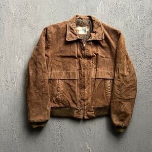 Vintage Fieldmaster Suede Bomber Jacket Large Brown 1970s Leather